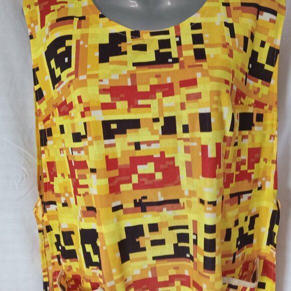 Vintage 1960s Smock Apron Mid Century Geometric Yellow Orange Handmade XL - Picture 4 of 14